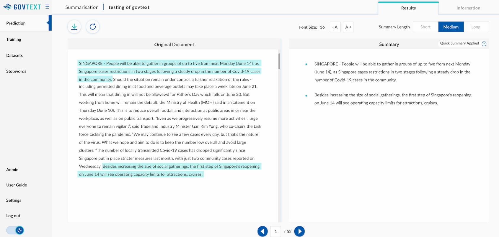 GovText can help to generate summaries of documents.